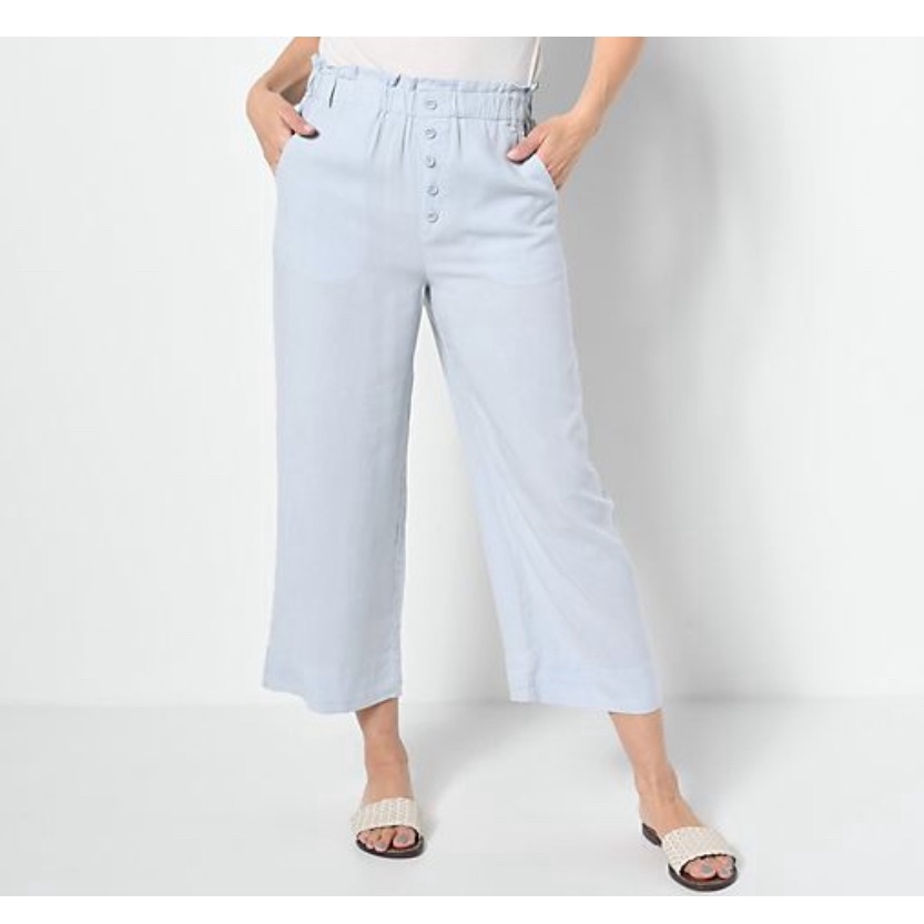 Sidestich Button Front Pull On Cropped Pants-Great W/- Sneaks. Multi-Season